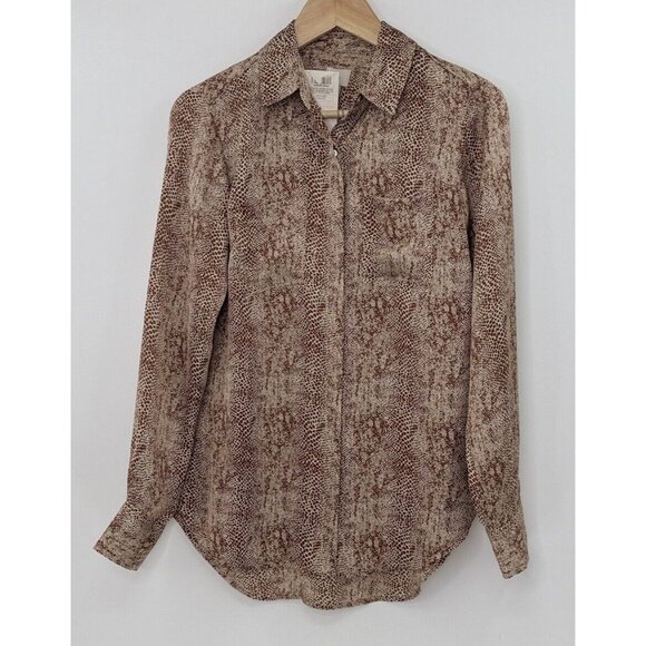 NWT A New Day‎ Button Front Brown Snake Print Satin Shirt Sz Sm, Boho, Office - Picture 1 of 11